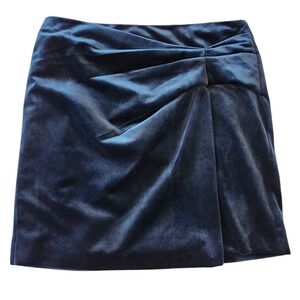 Anthropologie GREYLIN Velvet Velour Ruched Front Mini Skirt Teal Blue XS 0-2